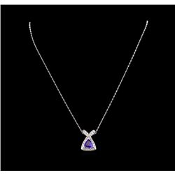 14KT White Gold 1.72 ctw Tanzanite and Diamond Pendant with Chain