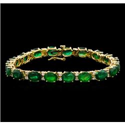 19.14 ctw Emerald and Diamond Bracelet - 14KT Yellow Gold