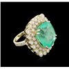 Image 1 : 14KT Yellow Gold GIA Certified 28.07 ctw Emerald and Diamond Ring