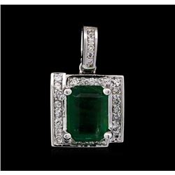 14KT White Gold 3.06 ctw Emerald and Diamond Pendant