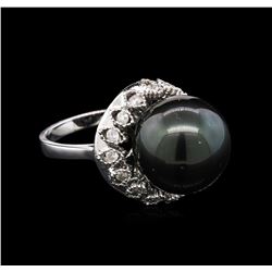 Tahitian Cultured Pearl and Diamond Ring - 14KT White Gold