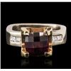 Image 2 : 14KT Two-Tone Gold 4.87 ctw Almandite and Diamond Ring