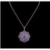 Image 2 : 15.60 ctw Tanzanite, Sapphire and Diamond Pendant With Chain - 14KT Rose Gold
