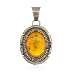 SILVER Amber Navajo Pendant