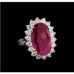 GIA Cert 5.96 ctw Ruby and Diamond Ring - 14KT White Gold