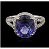 Image 2 : 4.64 ctw Tanzanite and Diamond Ring - 14KT White Gold