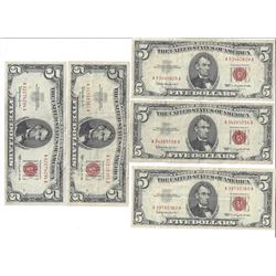 1963 $5 Red Seal Bill Lot of 5