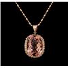 Image 1 : 14KT Rose Gold 29.85 ctw Morganite and Diamond Pendant With Chain