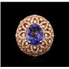 Image 2 : 14KT Rose Gold 4.34 ctw Tanzanite and Diamond Ring