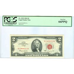 1963 PCGS GN66PPQ $2 Red Seal Legal Tender Bank Note