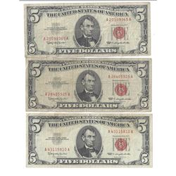 1963 $5 Red Seal Bill Lot of 3