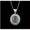 Image 1 : 14KT White Gold 6.42 ctw Chrysocolla and Diamond Pendant With Chain
