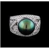 Image 2 : Tahitian Pearl and Diamond Ring - 14KT White Gold