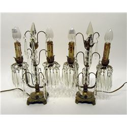 Pair Of Bronze Crystal And Prism Lamps