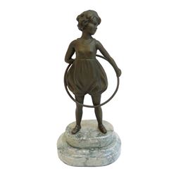 Art Deco Bronze Hula Hoop Girl On Marble