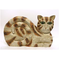 Carved And Painted Seated Cat By James Haddon