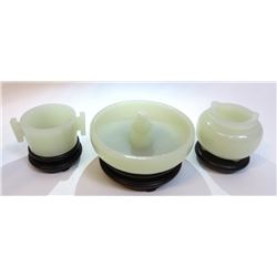 Three White Jade Incense Burners