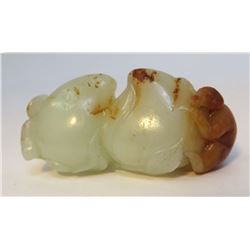 White Jade Carving Of Peaches & Monkeys