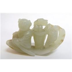 Jade Carving Of Boy In Leaf Boat