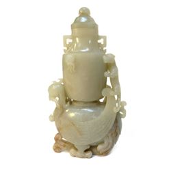 Carved Jade Urn Of Dragon And Phoenix