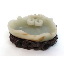 White Jade Brush Washer With Zitan Stand