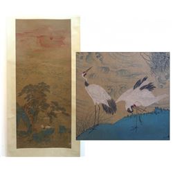 Ming Dynasty Style Ibis Watercolor Scroll
