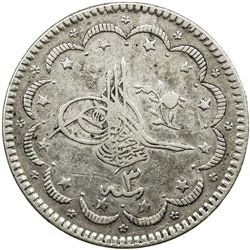 TURKEY: Abdul Hamid II, 1876-1909, AR 10 kurush, Kostantiniye, AH1293 year 3. VF-EF