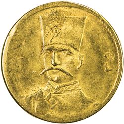 IRAN: Nasir al-Din Shah, 1848-1896, AV 5000 dinars (1.46g), Tehran, AH1305. UNC