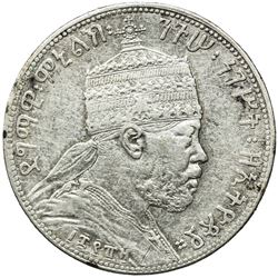 ETHIOPIA: Menelik II, 1889-1913, AR 1/2 birr, EE1889 (1897). VF