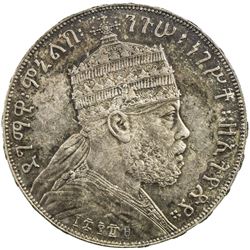 ETHIOPIA: Menelik II, 1889-1913, AR birr, EE1889-A (1897). NGC MS64