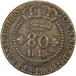 ST. THOMAS & PRINCE: Joao VI, Prince Regent, 1799-1816, AE 80 reis (14.10g), 1813. EF