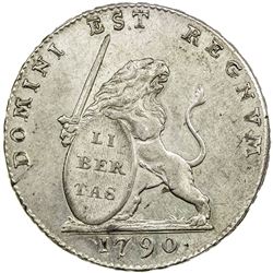 AUSTRIAN NETHERLANDS: Insurrection, 1790, AR 3 florins, 1790. UNC
