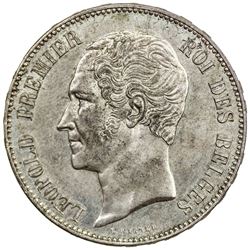 BELGIUM: Leopold I, 1831-1865, AR 5 francs, 1853. UNC