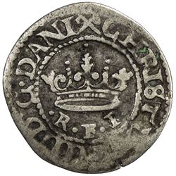 DENMARK: Christian IV, 1588-1648, AR 4 skilling (0.89g), Fredricksborg, 1620, VG