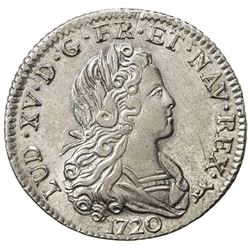 FRANCE: Louis XV, 1715-1774, AR petit louis d'argent (1/3 ecu), 1720-A. AU