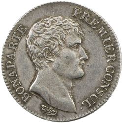 FRANCE: Napoleon, as First Consul, 1799-1804, AR franc (4.97g), AN 12-A. EF-AU