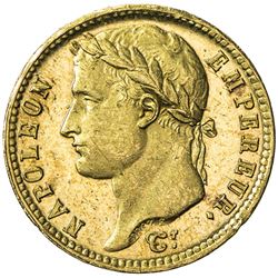FRANCE: Napoleon I, Emperor, 1804-1815, AV 20 francs, Paris, 1810-A. UNC