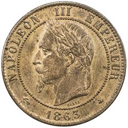 FRANCE: Napoleon III, 1852-1870, AE 10 centimes, Paris, 1863-A. UNC
