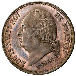 FRENCH COLONIES: Louis XVIII, 1814-1824, AE 5 centimes essai, 1824-A. UNC