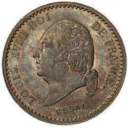 FRENCH COLONIES: Louis XVIII, 1814-1824, AE 10 centimes essai, 1824-A. UNC