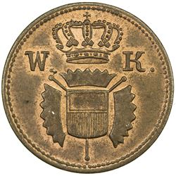 SCHAUMBURG-HESSEN: Wilhelm II, Kurfurst von Hessen, 1821-1847, AE gute pfennig, 1829. UNC