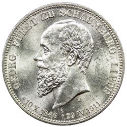 SCHAUMBURG-LIPPE: Georg, 1893-1911, AR 3 mark, 1911-A. BU