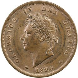 GREAT BRITAIN: George IV, 1820-1830, AE penny, 1826. EF