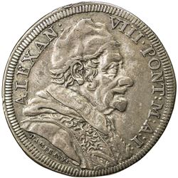 PAPAL STATES: Alexander VIII, 1689-1691, AR testone (9.00g), 1690. VF