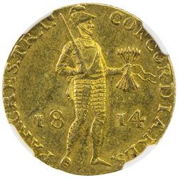 NETHERLANDS: AV ducat, 1814. NGC EF