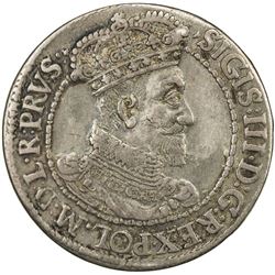 DANZIG: Sigismund III, 1587-1632, AR ort ( 1/4 thaler), Gdansk, 1617. VF-EF