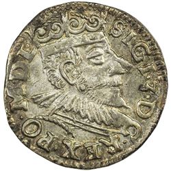 POLAND: Sigismund III Vasa, 1587-1632, AR 3 groschen, Poznan, 1594. AU