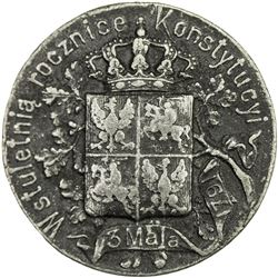 POLAND: Nicholas II, 1894-1917, cast tin medal, 1891. VF