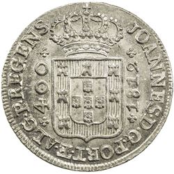 PORTUGAL: Joao V, Prince Regent, 1799-1816, AR 400 reis (13.90g), Lisbon, 1812. UNC