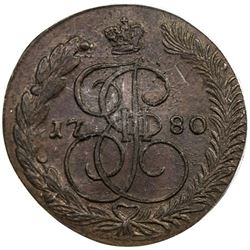RUSSIAN EMPIRE: Catherine II the Great, 1762-1796, AE 5 kopek, 1780-EM. PCGS MS63